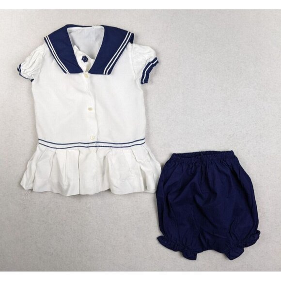 VINTAGE INFANT BABY NAUTICAL THEMED SAILOR OUTFIT DRESS - - Picture 2 of 11
